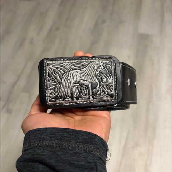 Black Leather Belt with Silver Buckle